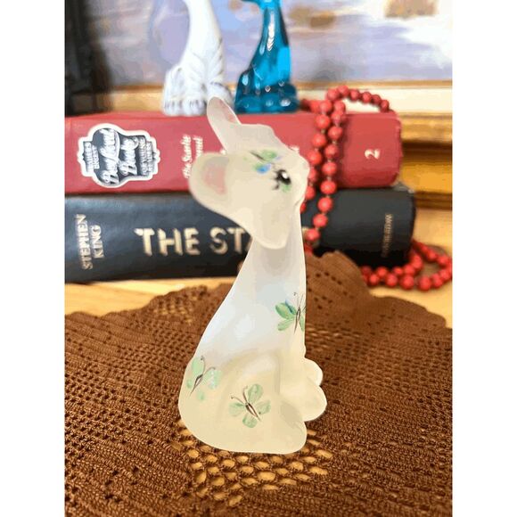 Vintage Fenton Happy Cat Frosted Glass Hand Painted Kitty 4 Inch Mini Figurine C - Picture 2 of 5